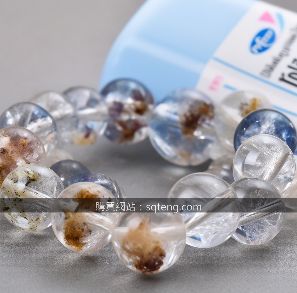 Macro crystal bracelet photography revealing natural bead details.
Subject: Plac