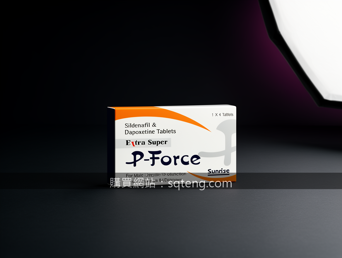 Editorial product photography on dark background. Photograph the P-Force Sildena
