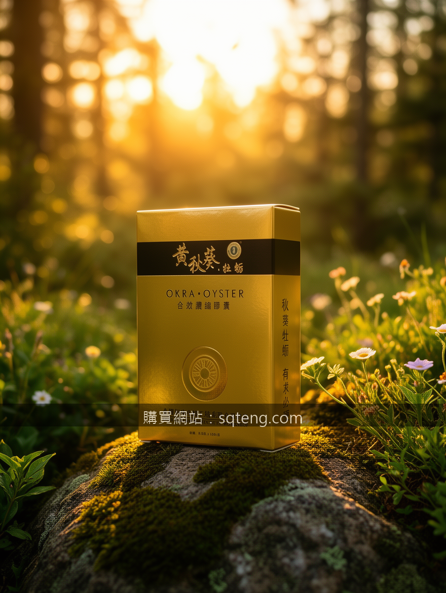 GOLDEN HOUR OUTDOOR with natural bokeh. Place the Okra Oyster Extract Capsules B