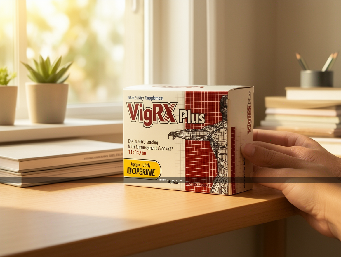 Lifestyle product photography. Place the VigRX Plus Dietary Supplement Box (Appr