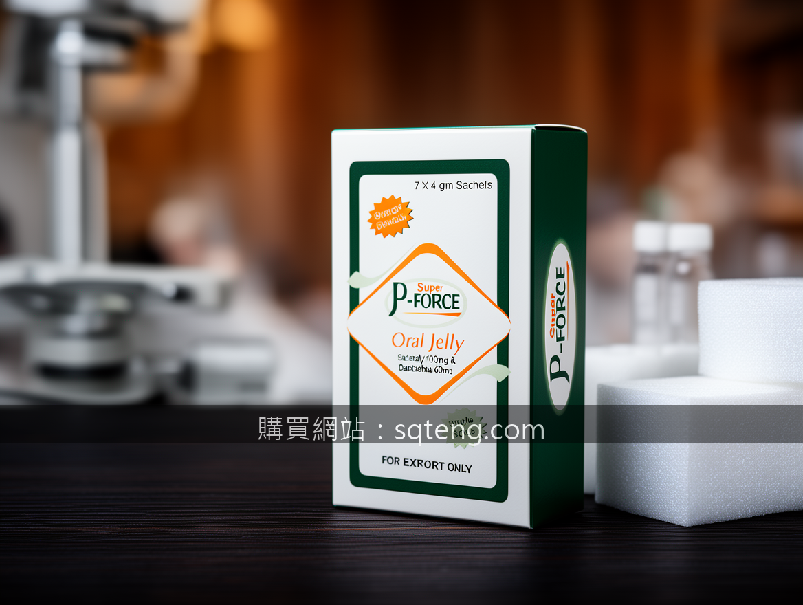Luxury scene product photography. Place the Super P-FORCE Oral Jelly 100mg & 60m