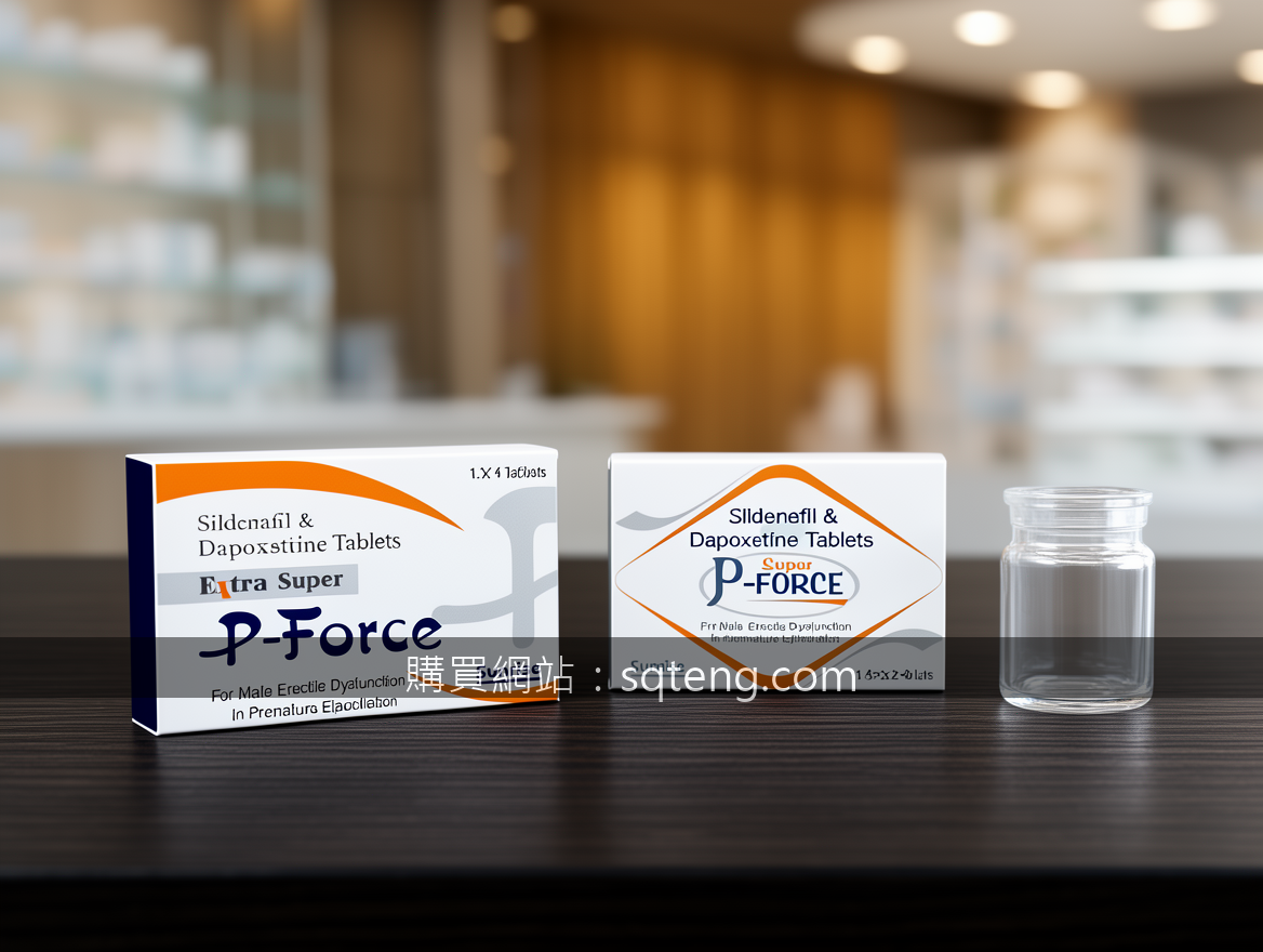 Luxury scene product photography. Place the P-Force Sildenafil & Dapoxetine Tabl